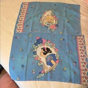 Vintage 90s Disney Snow White Blue Standard Pillowcases 2 Bundle Dopey too